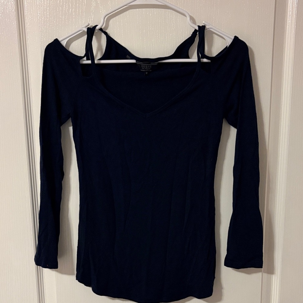 Guess Navy Long Sleeve Top with Cutout Shoulders